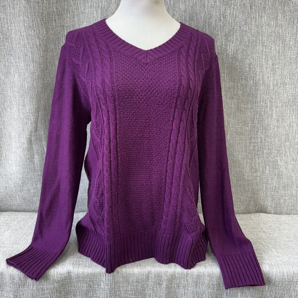 Faded Glory Size XL 16-18  Vintage Y2K Purple Cable Knit Long Sleeve Sweater